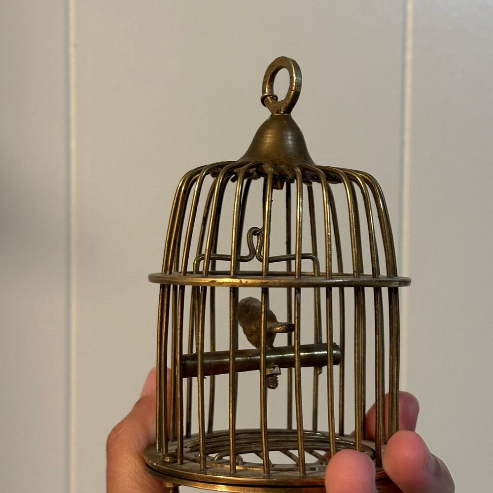 Vintage Brass Metal Handmade Bird Cage Decor 5"x 3.5" Made In India DAMAGED - Picture 2 of 7
